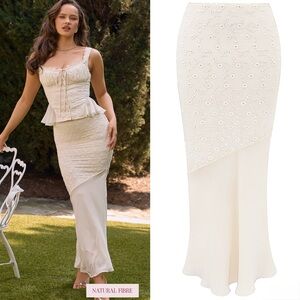 House of CB Lana Vintage Cream Cotton Broderie Anglais Maxi Skirt